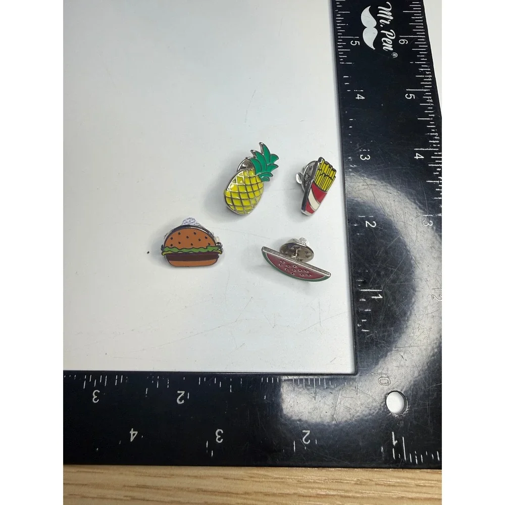 Set of 4 Food Enamel Pins Burger Fries Watermelon Pineapple Lapel Pin Lot